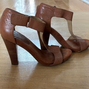 Nine West Leather Open Toe Heels SZ 6.5 M EUC🤎